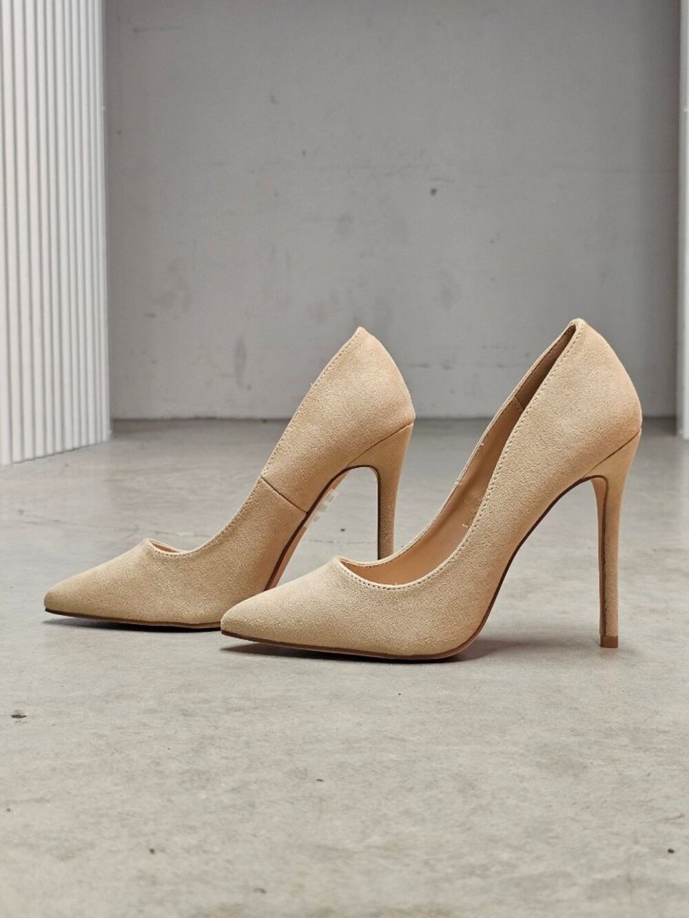 Nude Faux Suede Pointed Toe Stiletto High Heels Womens Elegant Formal Pumps - Picture 8 of 13